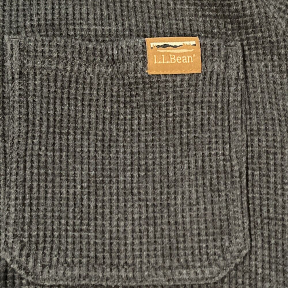 L.L. Bean Shirt Mens LG-Tall Black Waffle Thermal Henley Long Sleeve Pocket Knit - Picture 5 of 14